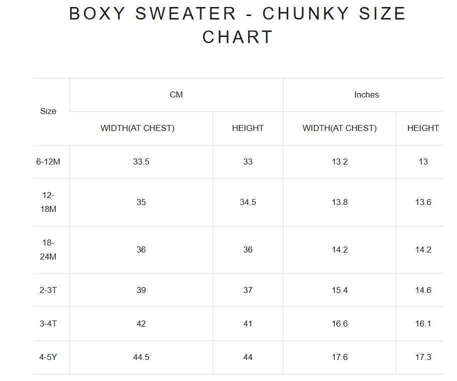 Product size guide