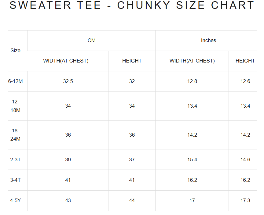 Product size guide
