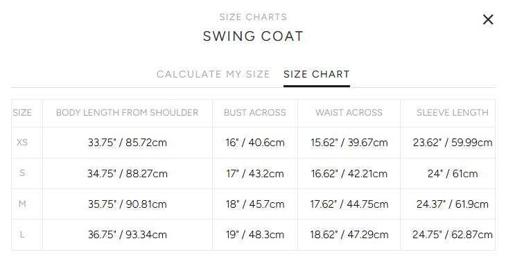 Product size guide