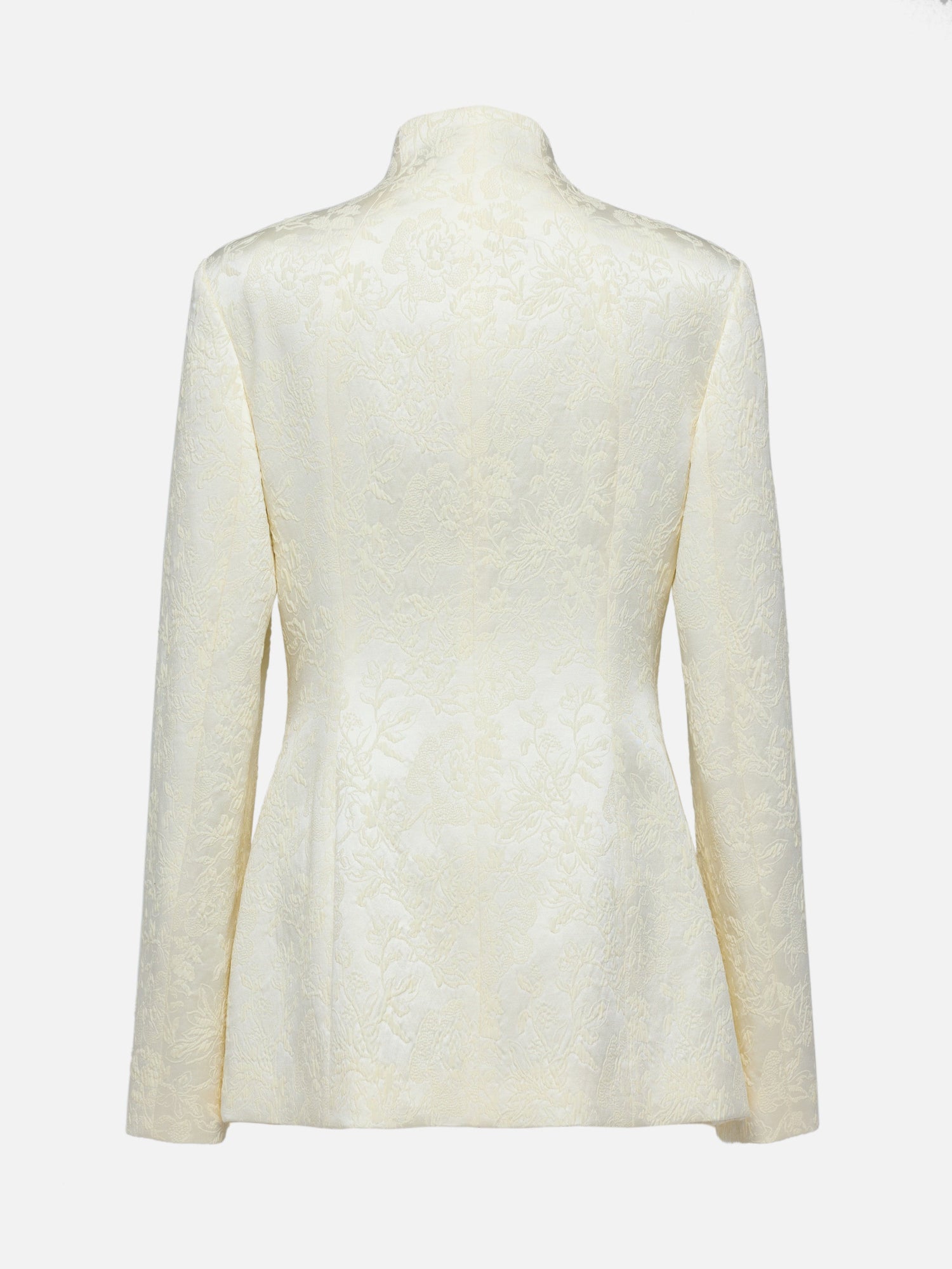 Mulberry Silk Wool Jacquard Blazer Coat | Beige