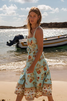 Long Dress With Buckle Belt | Turquoise Mix