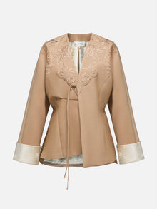 Floral Embroidery Tie Closure Jacket | Beige