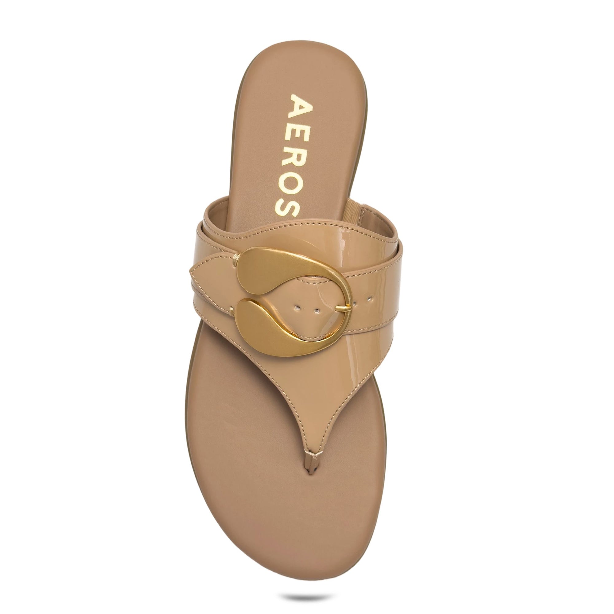 Glam Sandal Flat | Beige Bisque Faux Patent