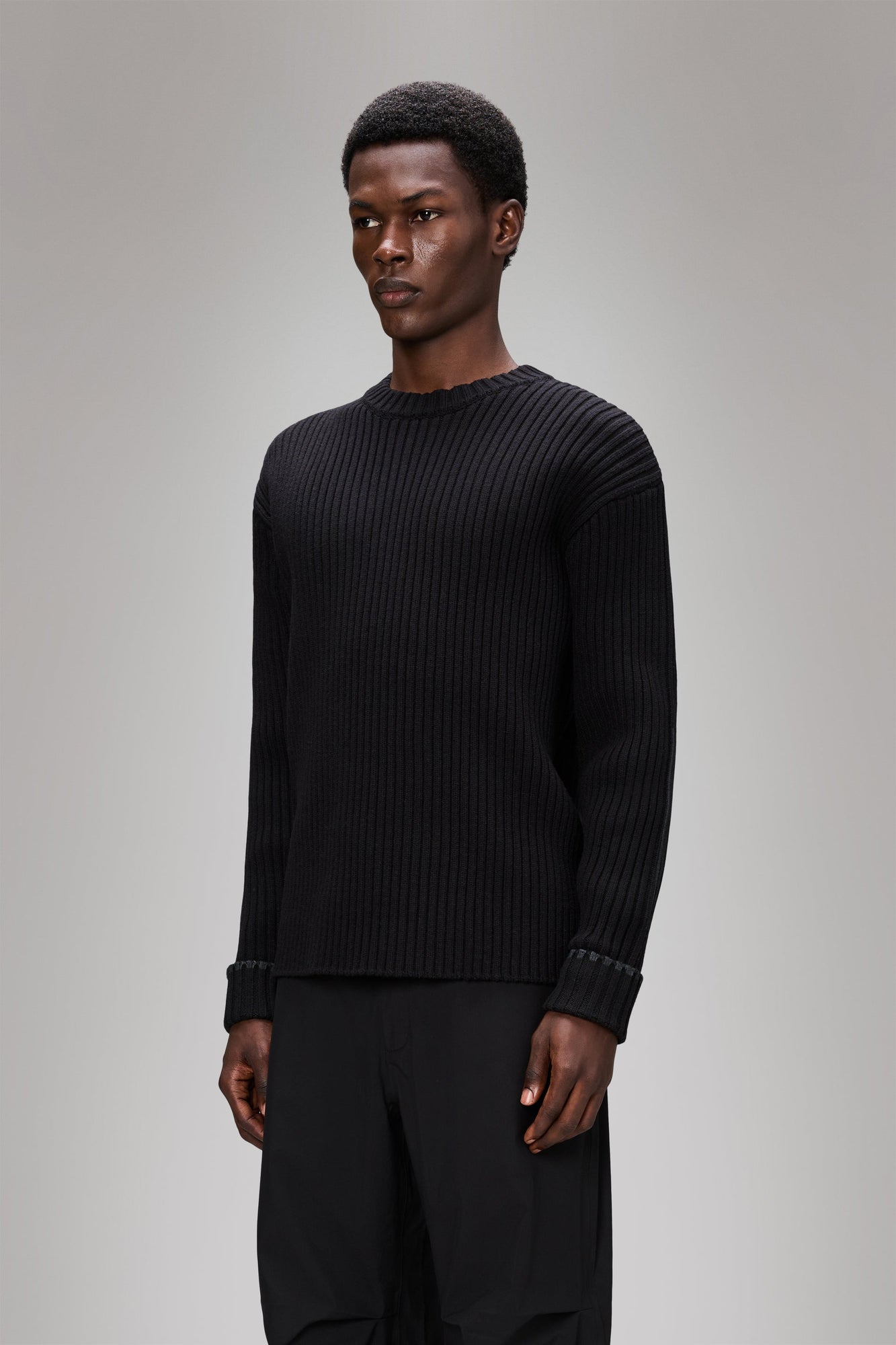 RAINS Sapa Knit Crew Neck Black Long Sleeve