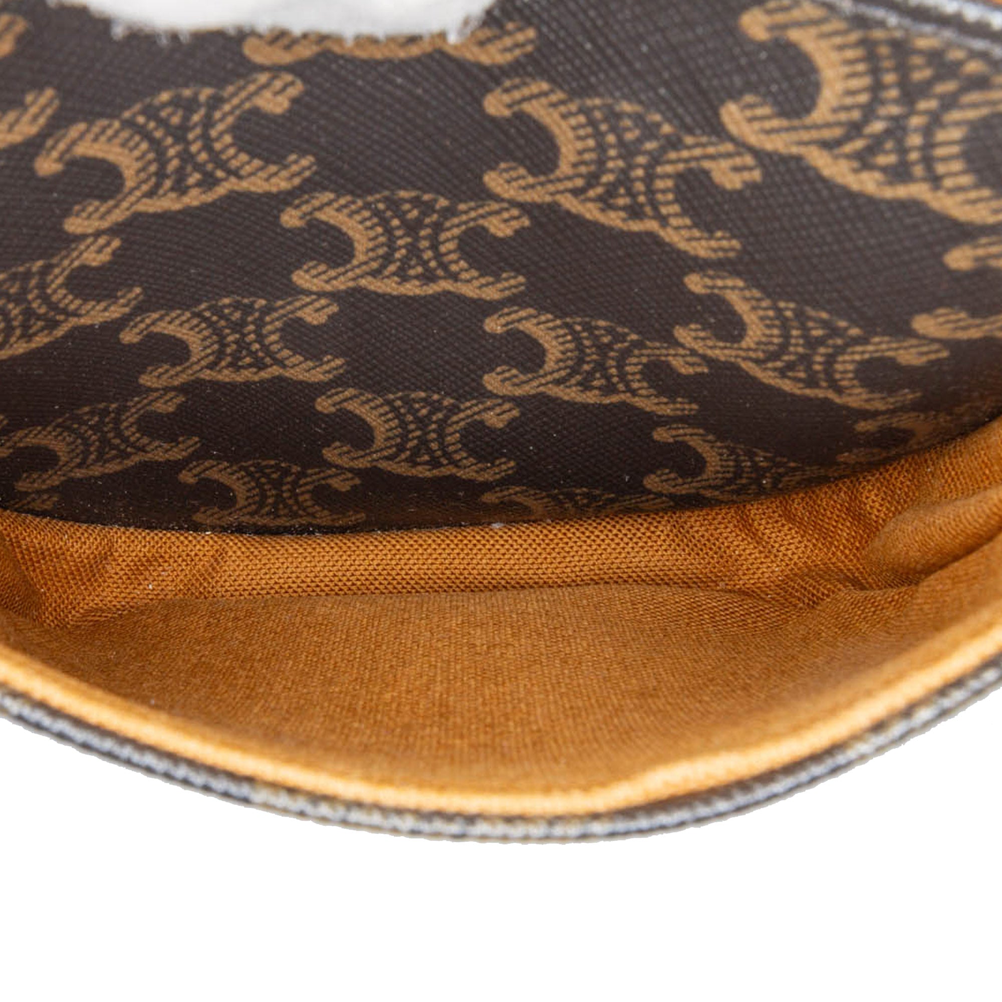 Celine | Pre-Owned Medium Triomphe Coated Canvas Folco Crossbody - II | White/Dark Brown