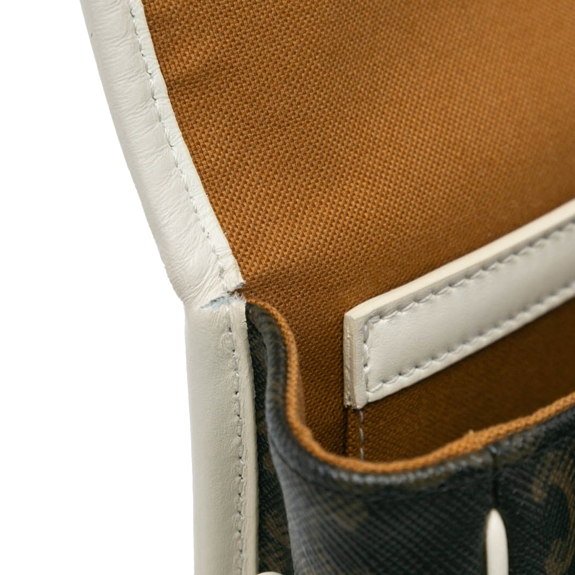 Celine | Pre-Owned Medium Triomphe Coated Canvas Folco Crossbody - II | White/Dark Brown