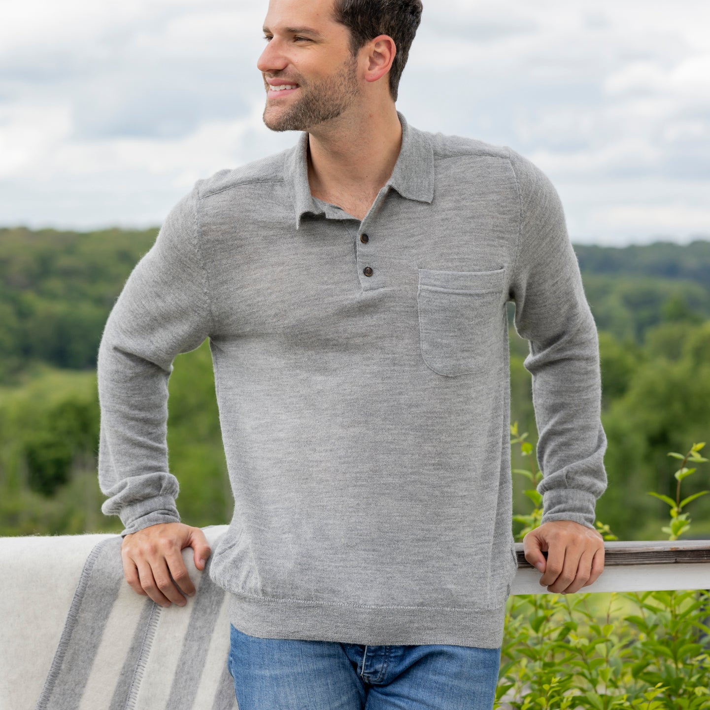 Mens | Knit Polo | Light Grey