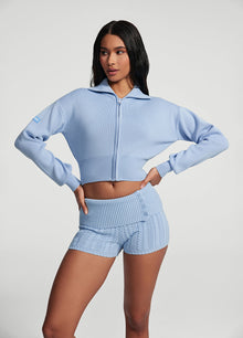 Knit Cropped Zip-Up Jacket | Sky Blue