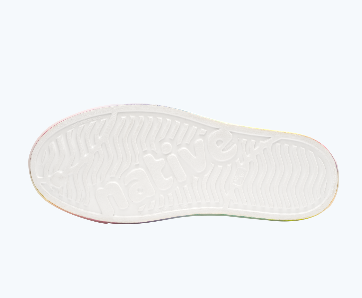 Bottom view of a Native Shoes Jefferson Print | Shell White/ Translucent/ Rainbow Blur Footwear