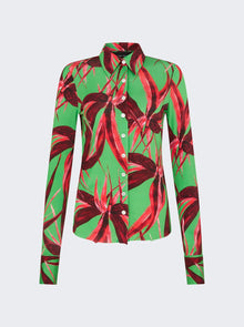 Women | Louisa Ballou | Button Down Shirt | Green With Red Flowers