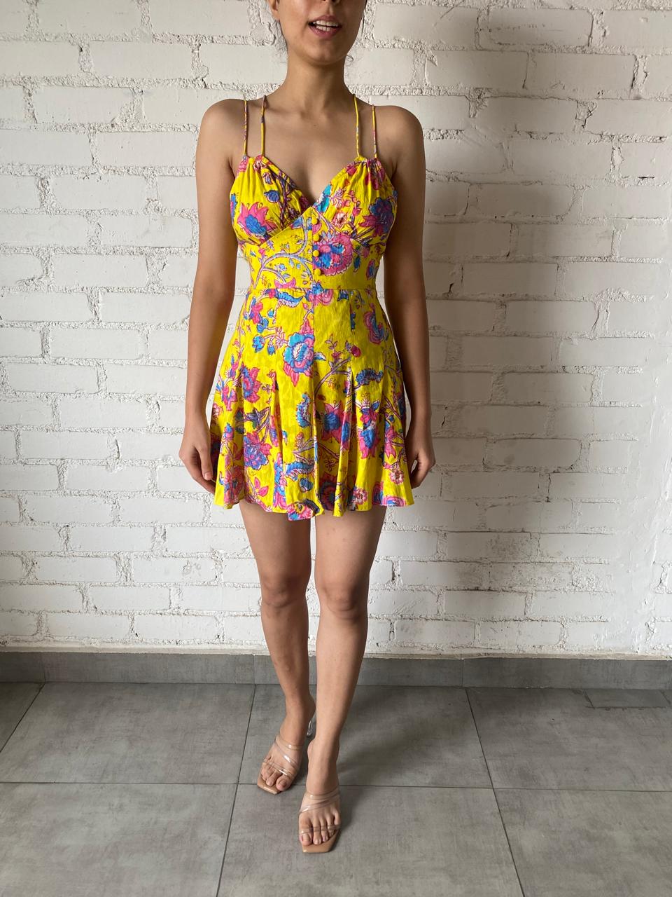 Hemant & Nandita | Floral Short Dress | Yellow