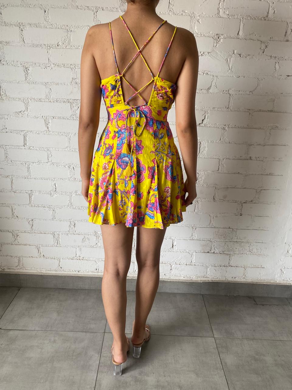 Hemant & Nandita | Floral Short Dress | Yellow