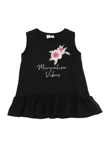 Girls | Jersey Tank Top With Ruffles | Black