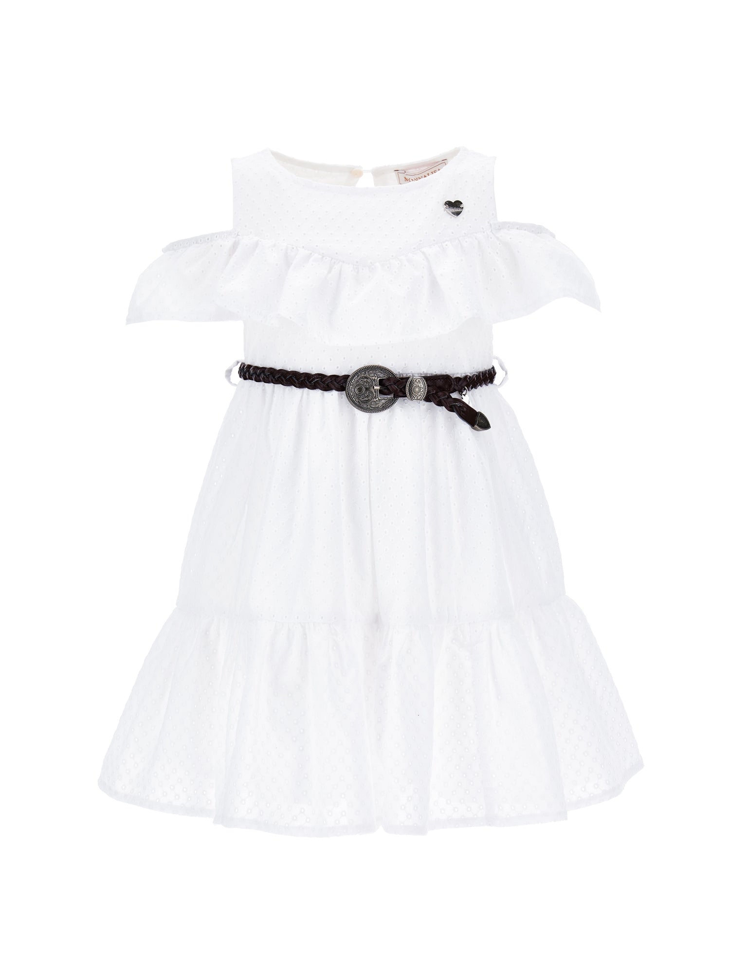 Girls | Broderie Anglaise Dress With Woven Belt | White