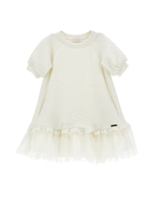 Girls | Quilted Dress With Tulle Flounce | Cream