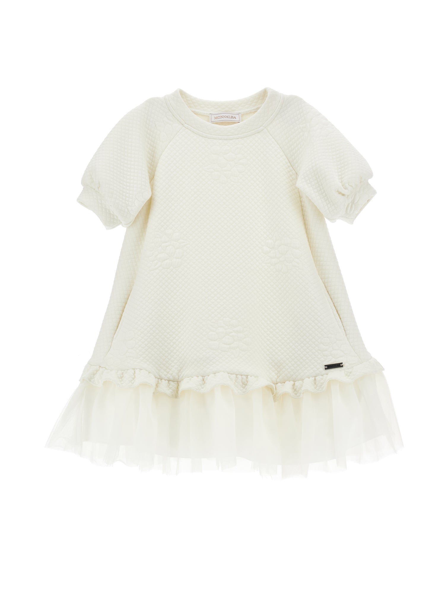 Girls | Quilted Dress With Tulle Flounce | Cream