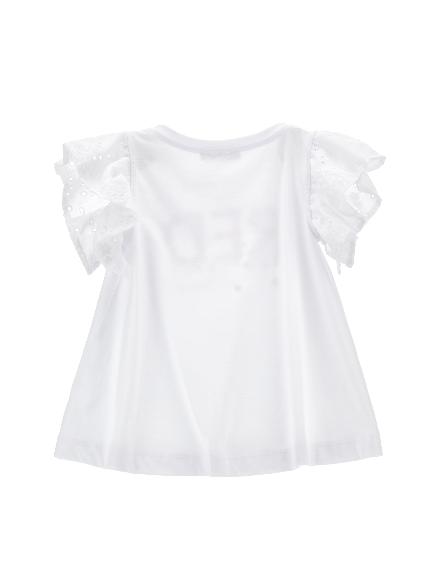 Girls | Broderie Anglaise Sleeve Cotton T-Shirt | White