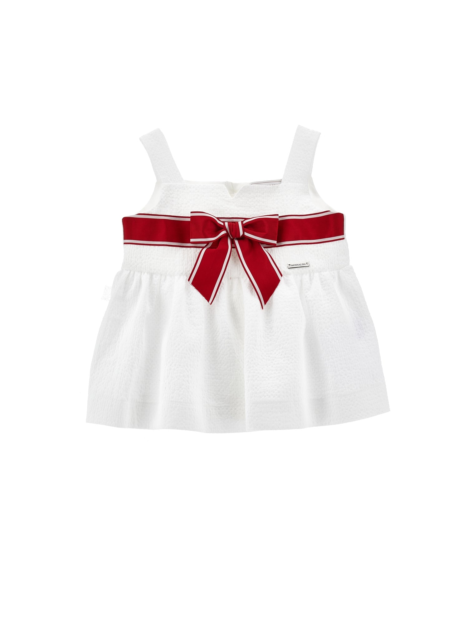 Girls | Seersucker Top With Maxi Bow | White/Red