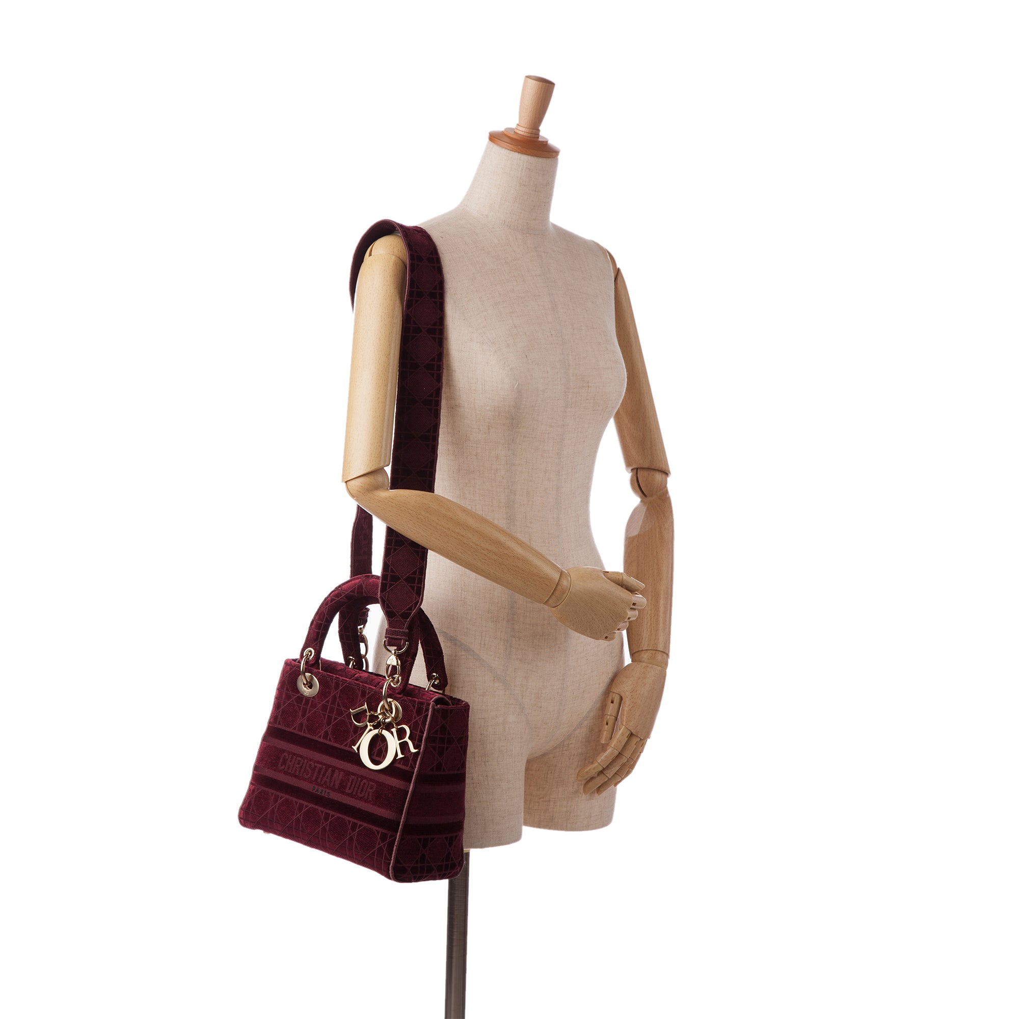 Dior | Pre-Owned Medium Velvet Cannage Lady D Lite | Red/Maroon