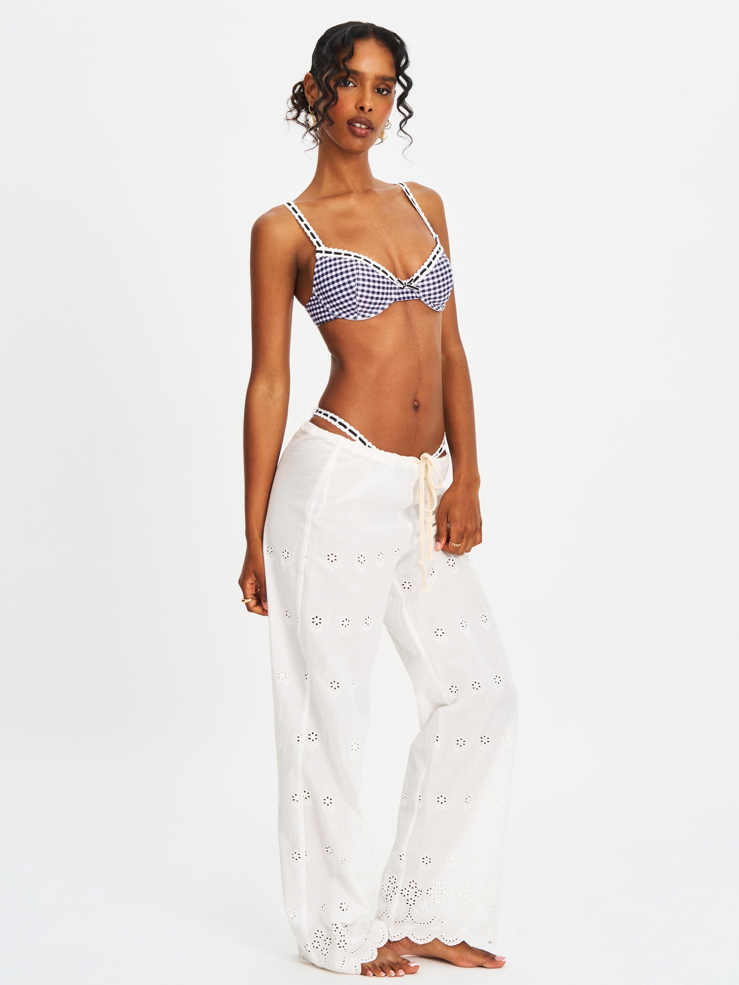 Genevia Gingham Lace Decoration Bikini Bottom | Geneva Gingham