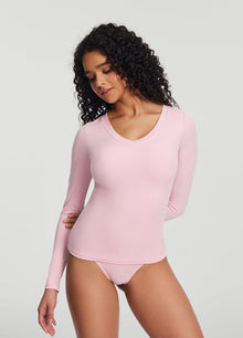 V-Neck Long Sleeve Top | Ballet Pink