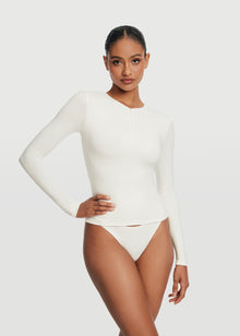 Quarter Zip Long Sleeve Top | White
