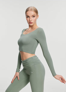 Cropped Round Neck Top | Sage Green