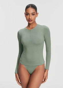 Quarter Zip Long Sleeve Top | Sage Green