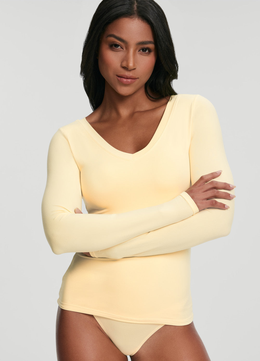 V-Neck Long Sleeve Top | Lemon Meringue