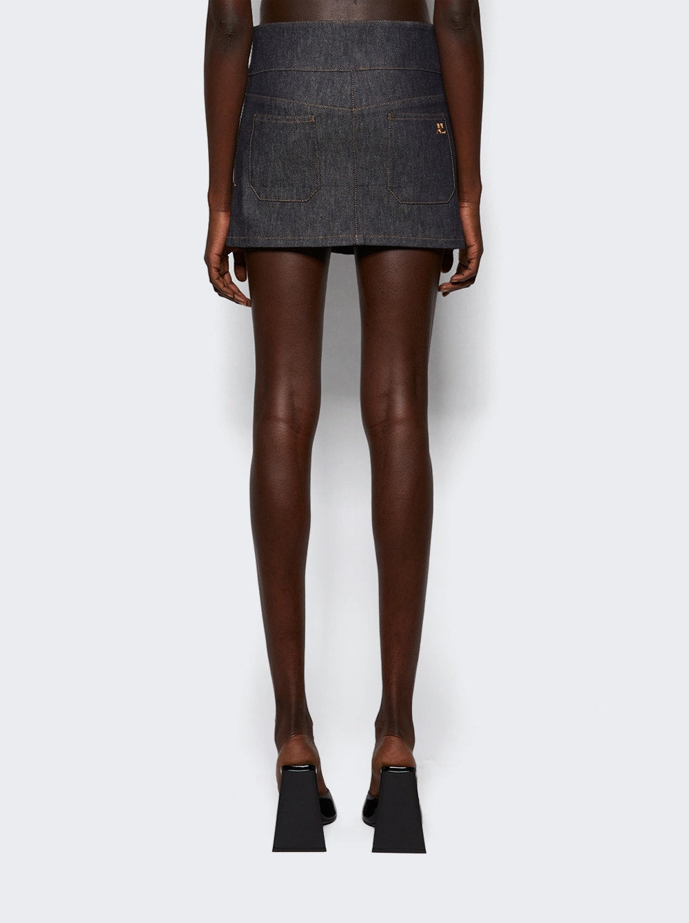 Women | Courrèges | Belted Denim Mini Skirt Dark Heather Grey | Gray