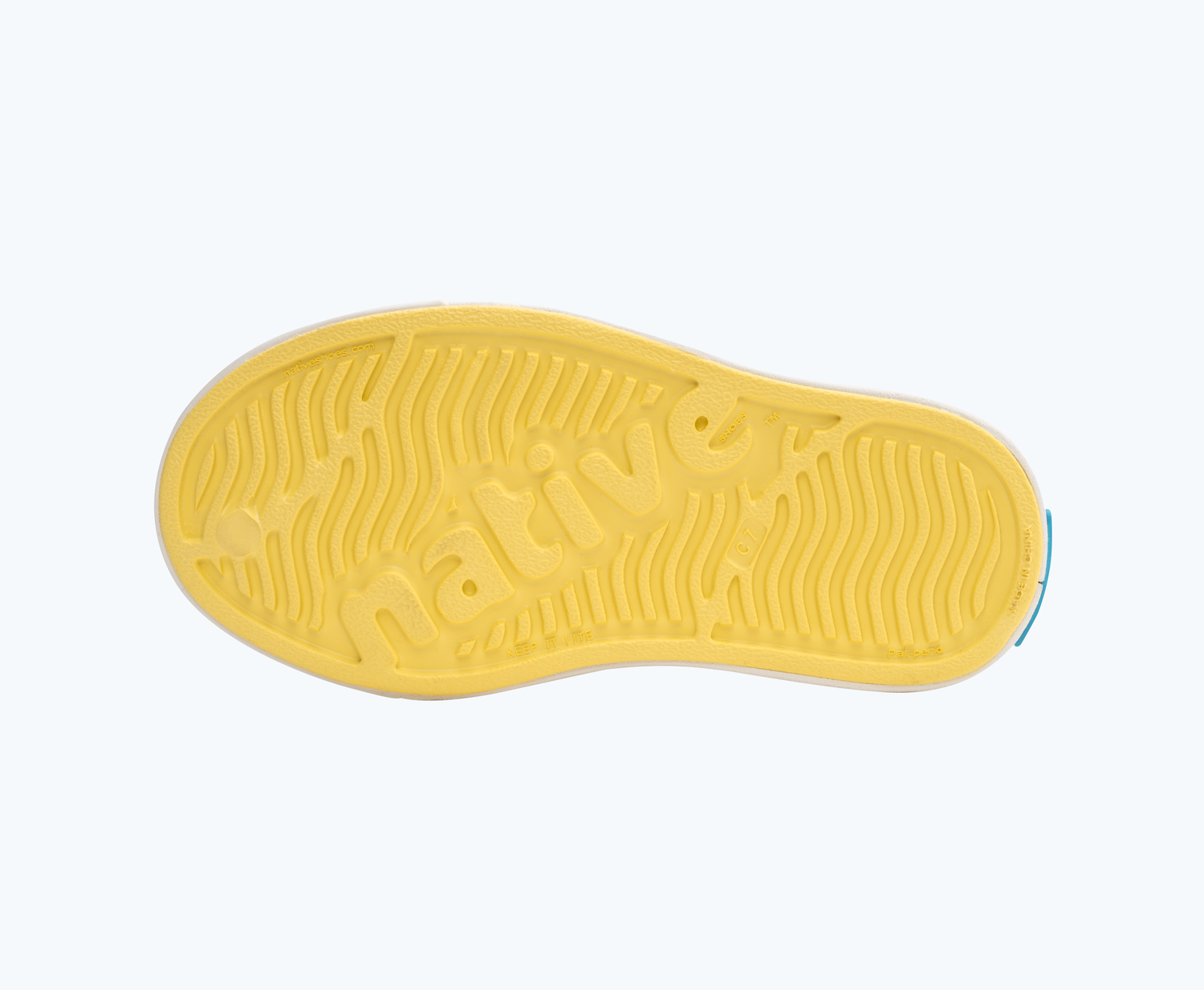 Bottom view of a Native Shoes Kids Jefferson Kids | Gone Bananas Yellow/ Shell White Footwear