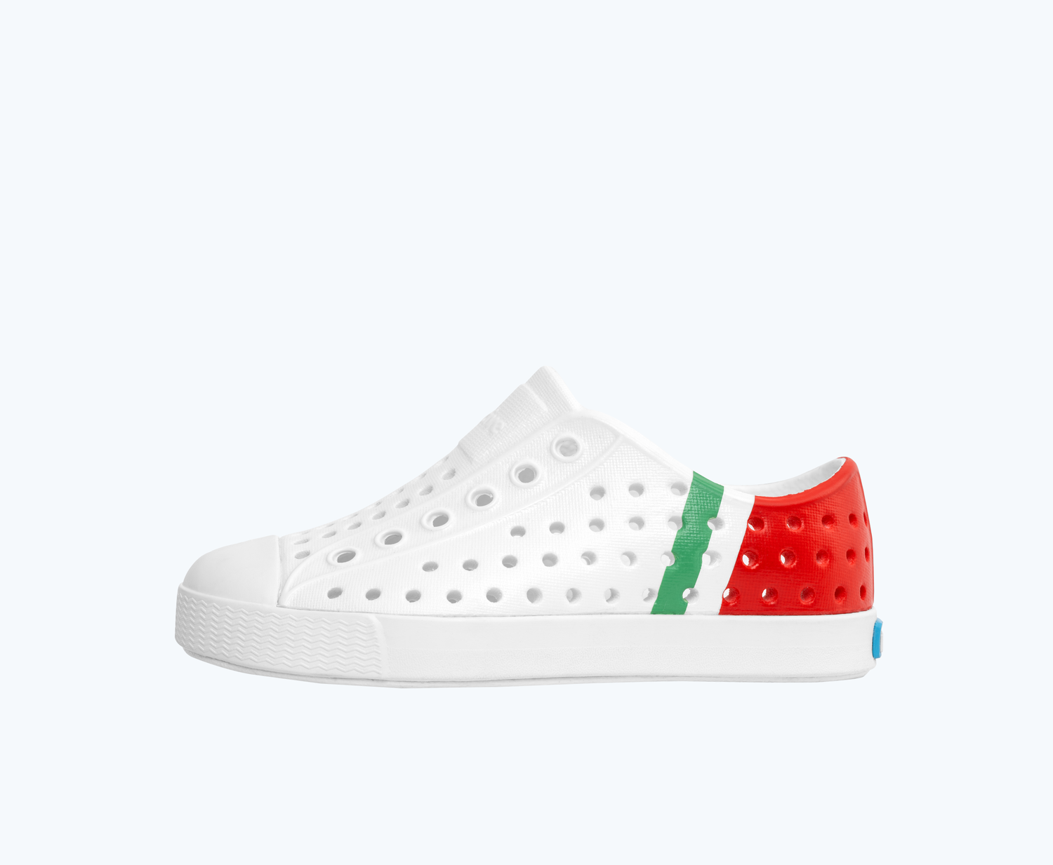 Side view of a Native Shoes Kids Jefferson Block Kids | Shell White/ Shell White/ Jolly Torch Block Footwear