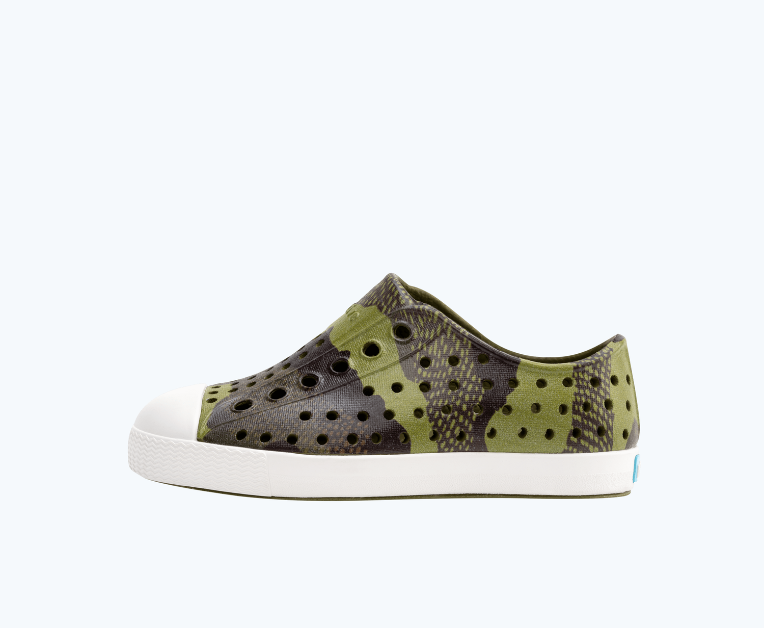 Side view of a Native Shoes Kids Jefferson Print Kids | Rookie Green/ Shell White/ Bitter Seaweed Camo Footwear