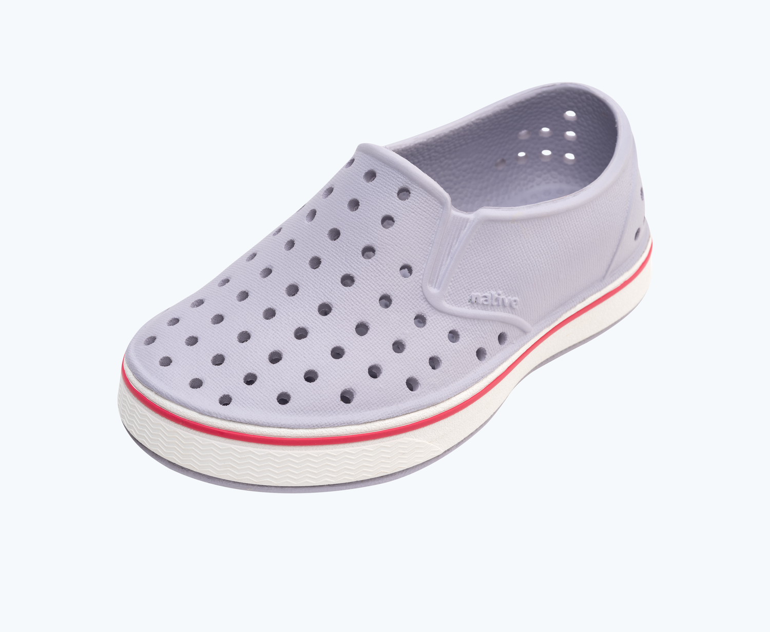 Angled view of a Native Shoes Kids Miles Kids | Future Purple/ Shell White Footwear