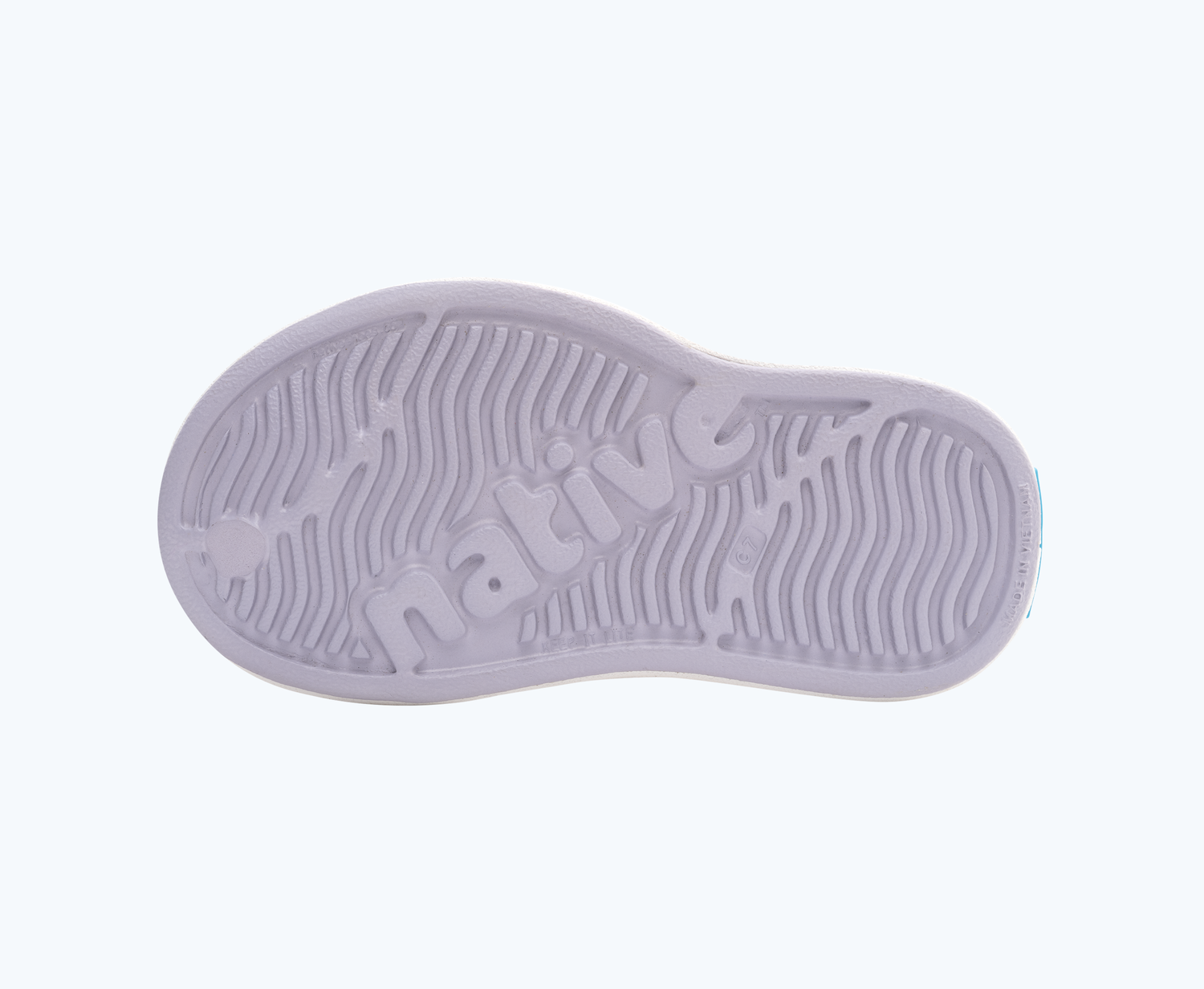 Bottom view of a Native Shoes Kids Miles Kids | Future Purple/ Shell White Footwear