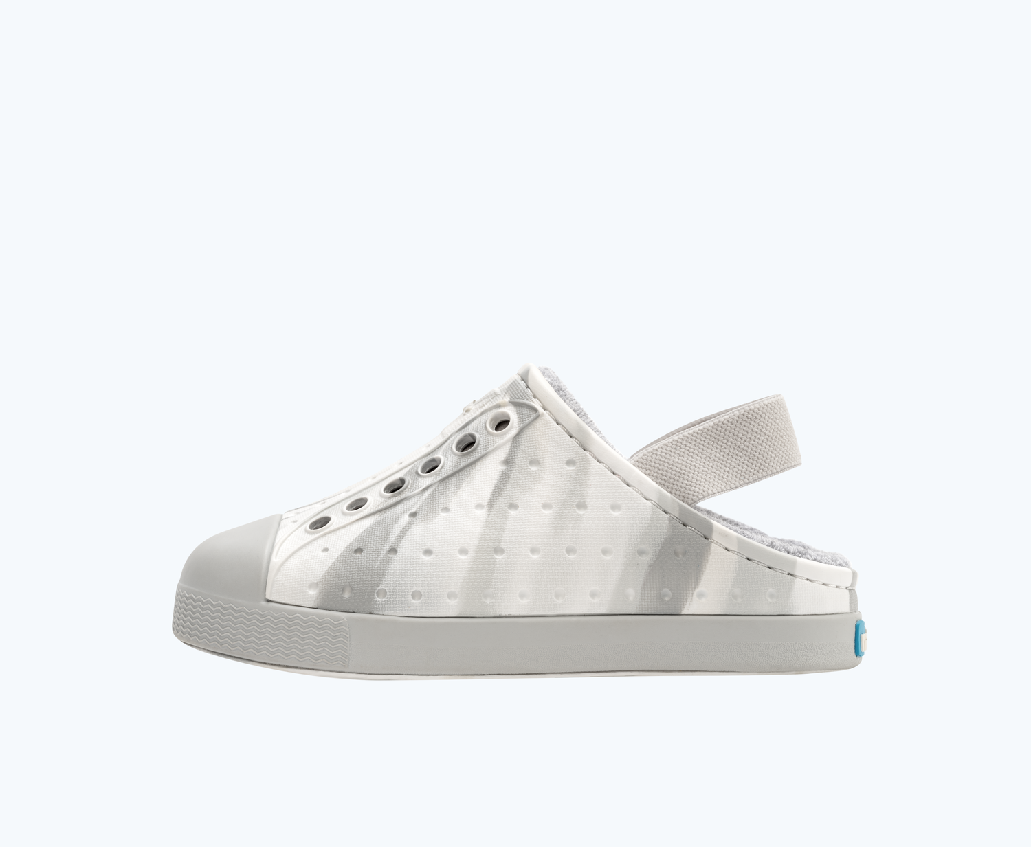 Side view of a Native Shoes Kids Jefferson French Terry Kids | Hyams Grey Marble/ Hyams Grey Footwear