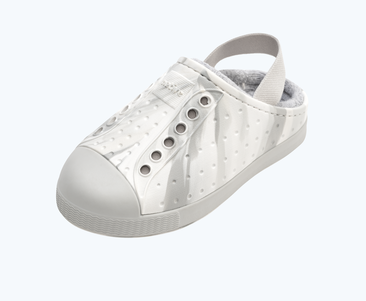 Angled view of a Native Shoes Kids Jefferson French Terry Kids | Hyams Grey Marble/ Hyams Grey Footwear
