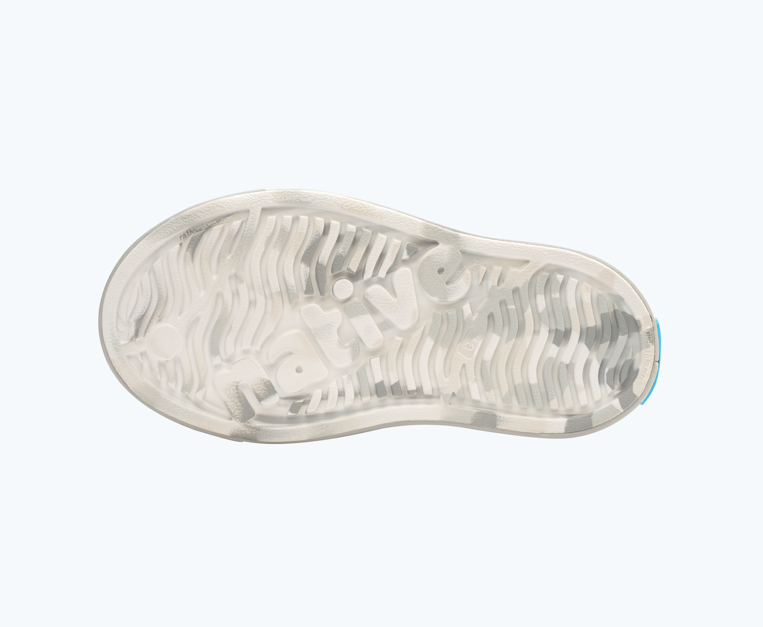 Bottom view of a Native Shoes Kids Jefferson French Terry Kids | Hyams Grey Marble/ Hyams Grey Footwear