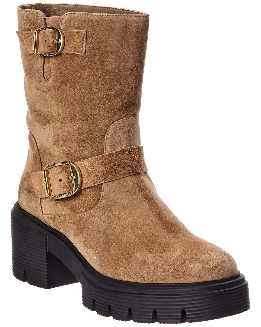 Stuart Weitzman | Womens | Soho Moto Suede Bootie | Khaki