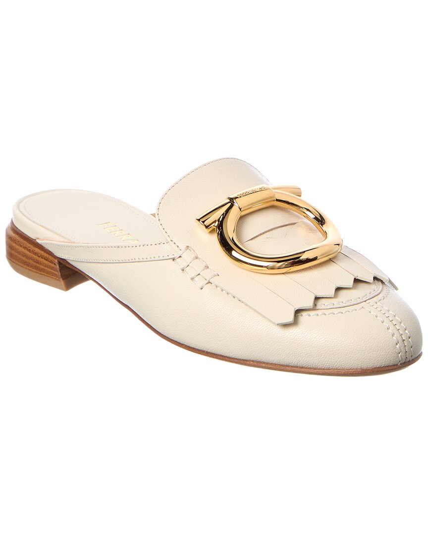 Ferragamo | Womens | Gancini Leather Mule | White
