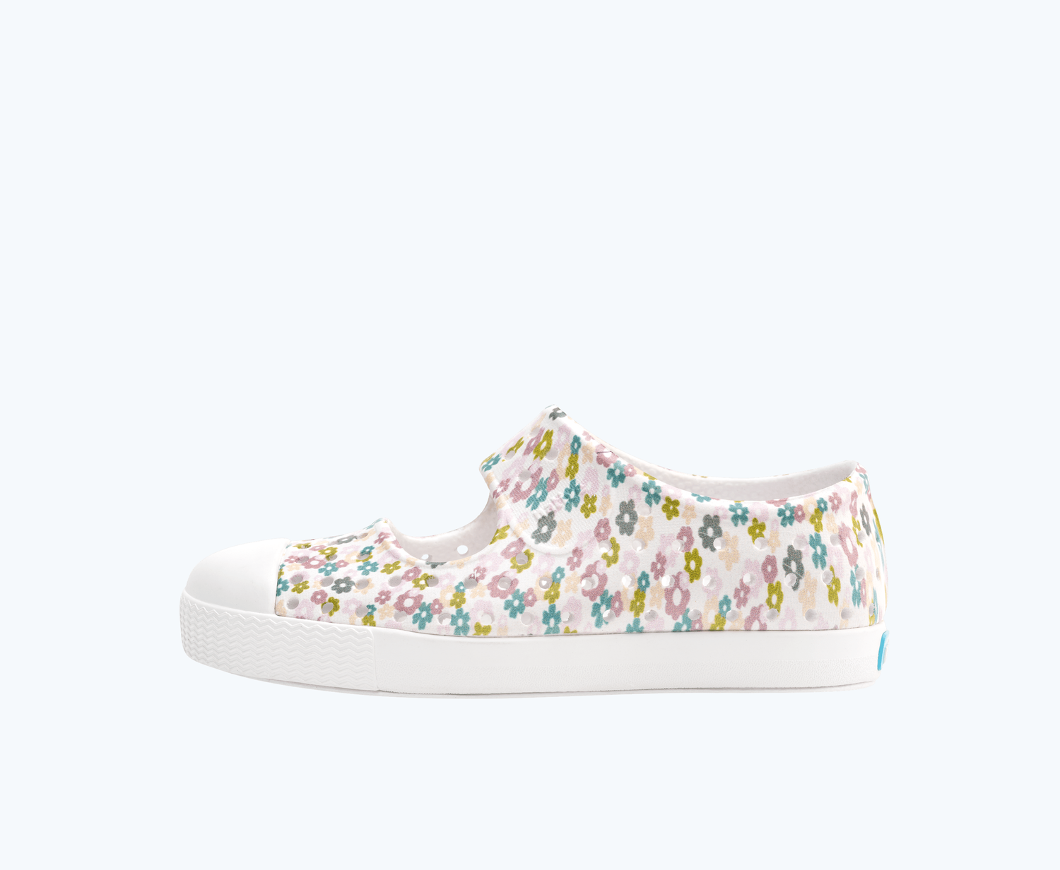 Side view of a Native Shoes Kids Jefferson Juniper Print Kids | Shell White/ Shell White/ Wayward Ditsy Floral Footwear