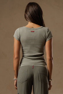 Women | Vintage Ribbed Side Slit Baby Tee | Army