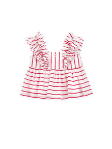 Girls | Cotton Top With Ruffles | White/Fuchsia
