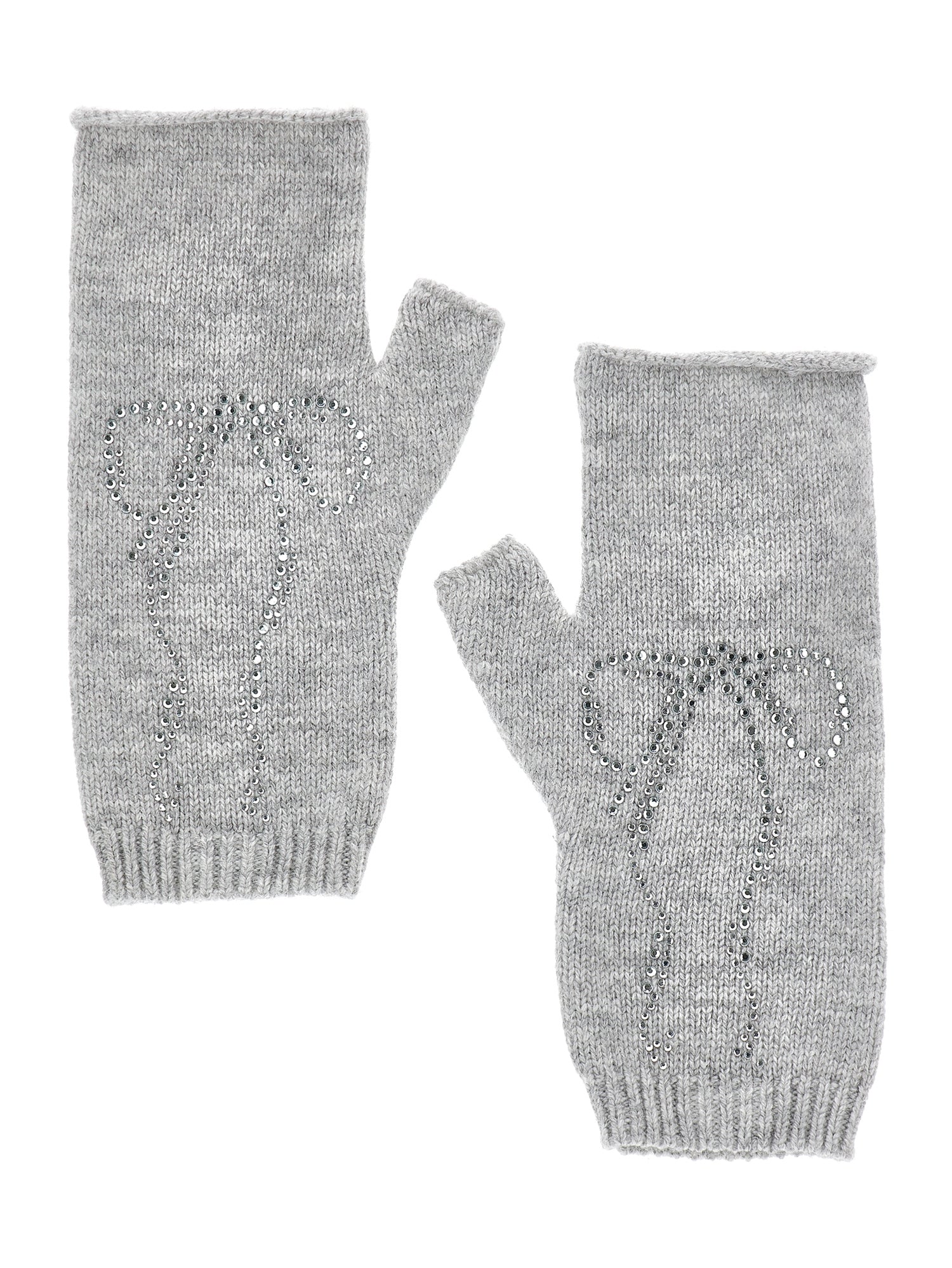 Girls | Knitted Arm Warmers With Rhinestones | Grey