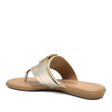 Glitz Sandal Flat | Soft Gold Faux Metallic Saffiano