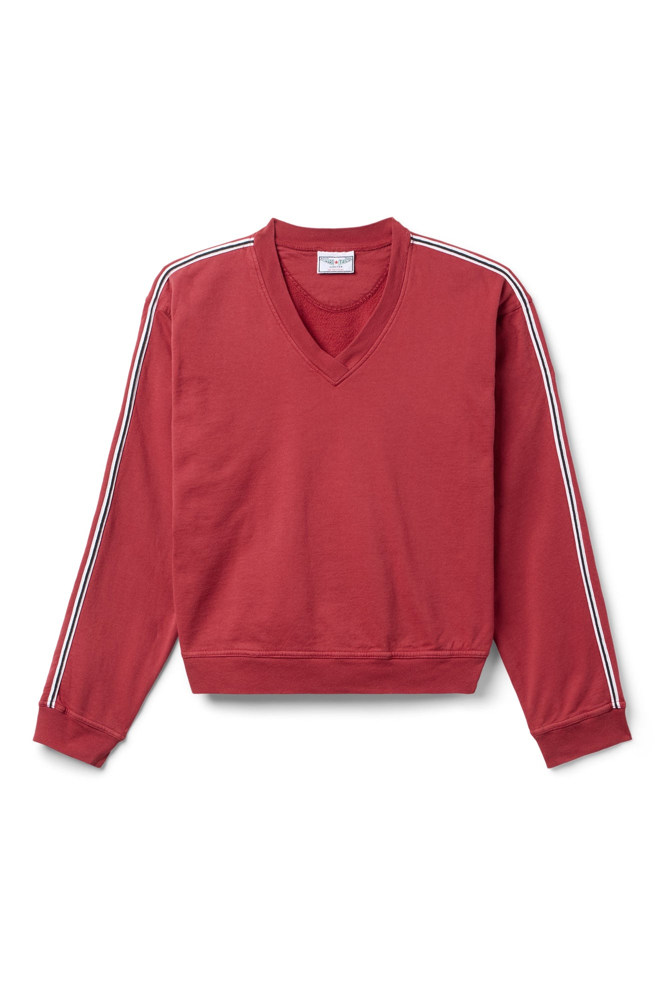 Women | Vintage Side Stripe V-Neck Pullover | Crimson