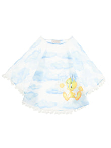 Girls | Tweety Cloud Print Muslin Poncho | Cream/Cloud