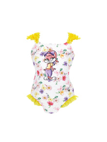 Girls | One-Piece Swimsuit With Bunny | Multicolor/Yellow