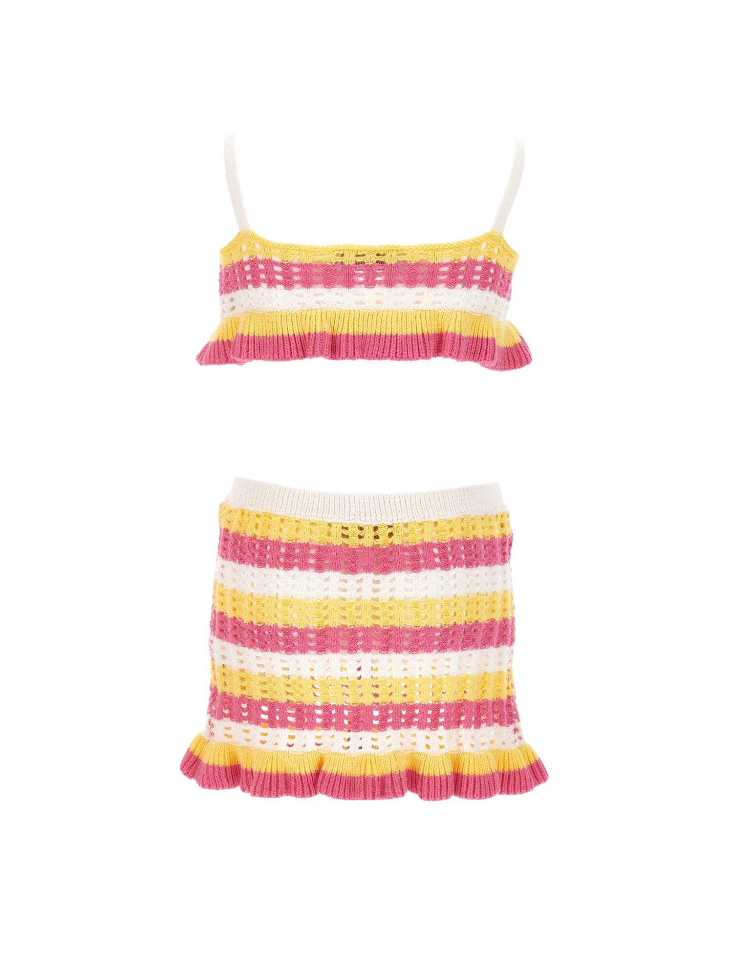 Girls | Crochet Beach Set | White/Fuchsia