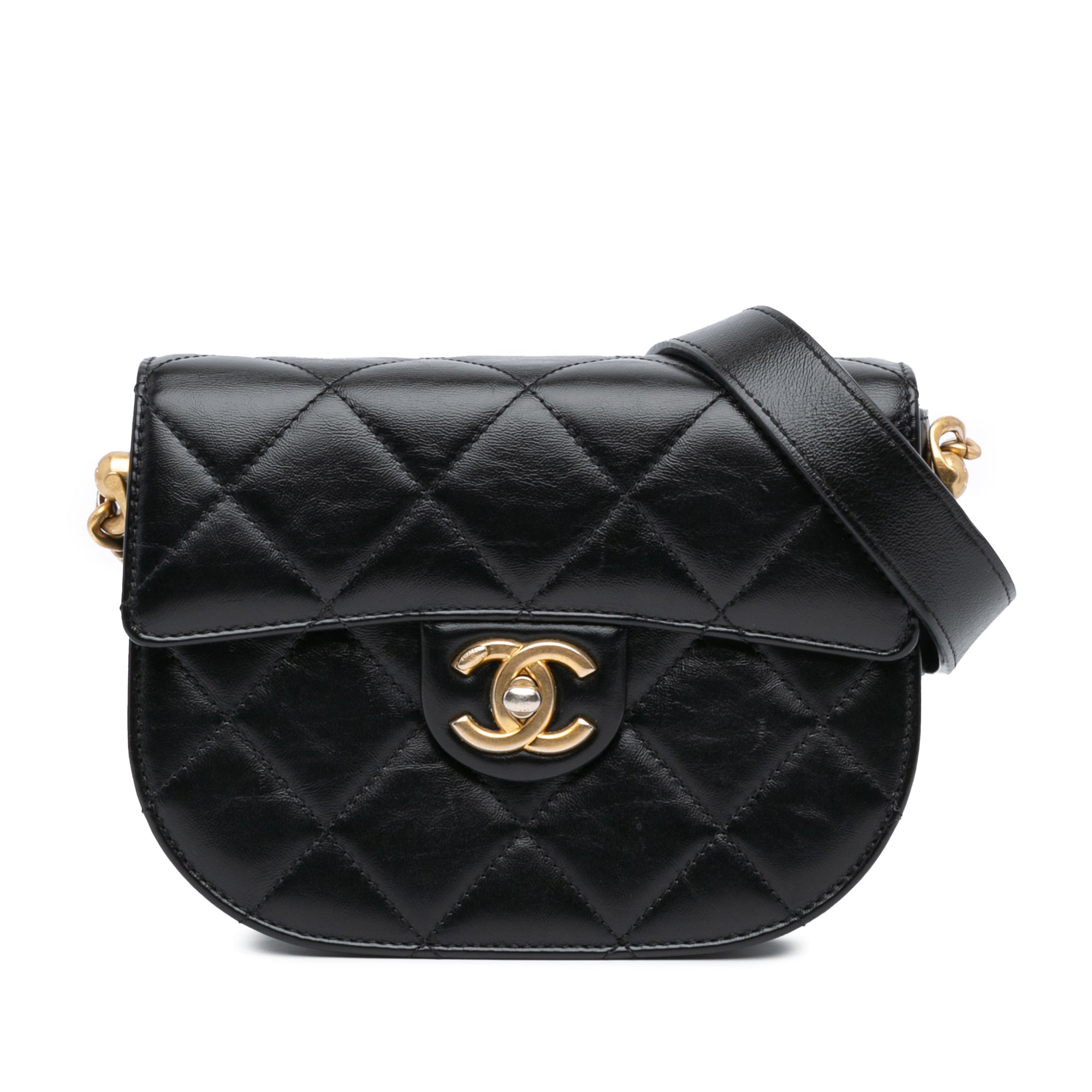 Chanel | Pre-Owned CC Quilted Calfskin Round Moon Messenger Flap | Black